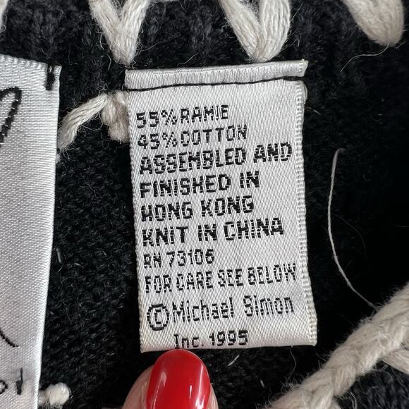 Vtg Michael Simon NYC Sz L Cardigan Sweater Snowflake Ski Black Embroidered 1995 - Picture 5 of 10
